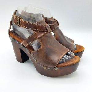 Sbicca Vintage Collection Brown Leather Boho Platform Chunky Heel Size US 7.5